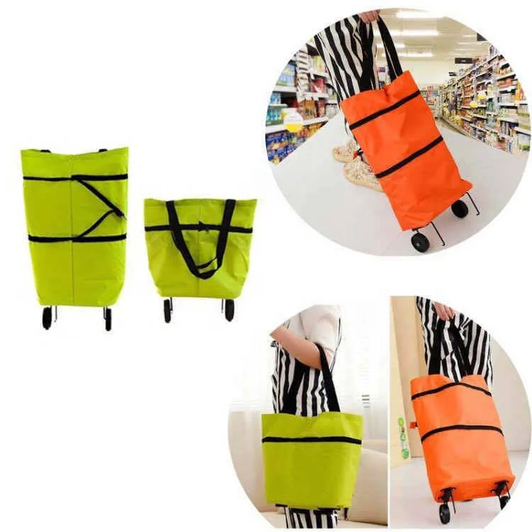 Lightweight Supermarket Carts Reusable Grocery Foldable Collapsible Shopping Trolley Cart Bags Folding Shopping Bag with Wheels