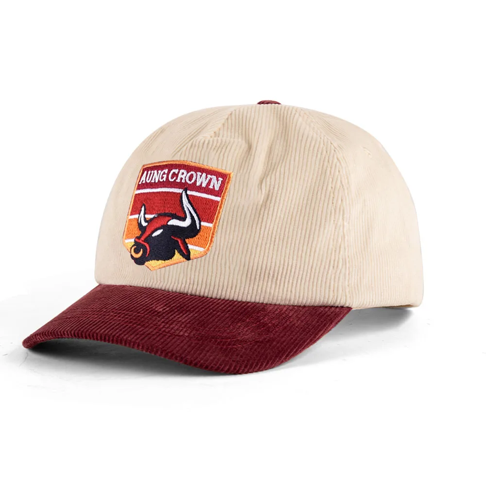 New Style Vintage 5 panel Dad Hats Two Tone Custom Flat Embroidered Low Profile Unstructured Baseball Cap Corduroy Hat