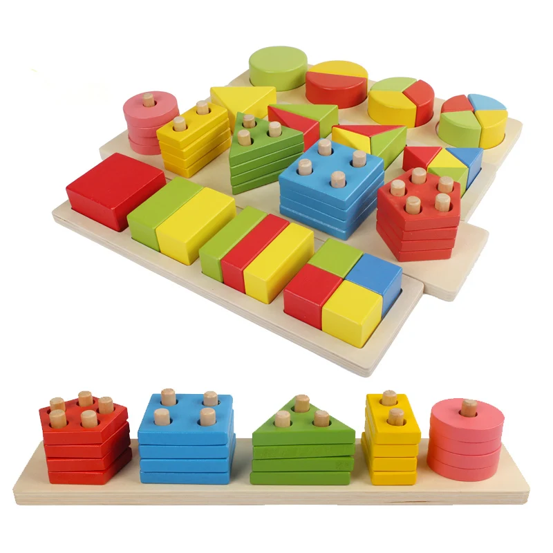 Деревянная игрушка Монтессори, форма, Сортировочная доска, геометрическая форма, штабелер, развитие раннего детства и мелкой моторики