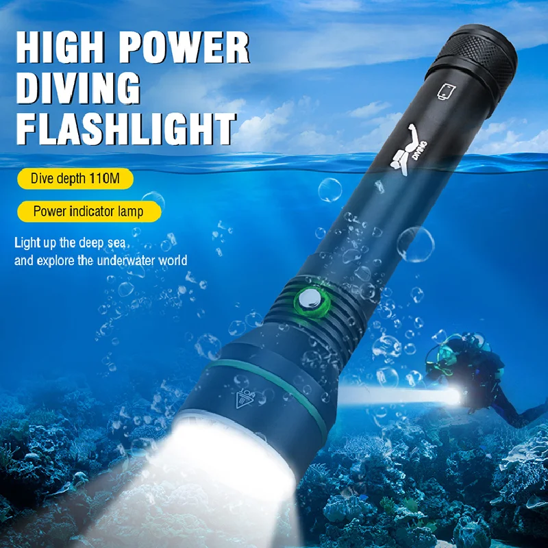 Cross-border professional diving flashlight underwater 5000 lumens 110 meters long distance LED outdoor flashlight