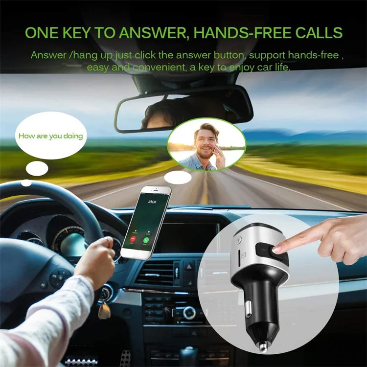 Wireless -Compatible USB Car Charger Fm Transmitter Hands-Free Calling Dual USB Port  QC3.0 Fast Charging
