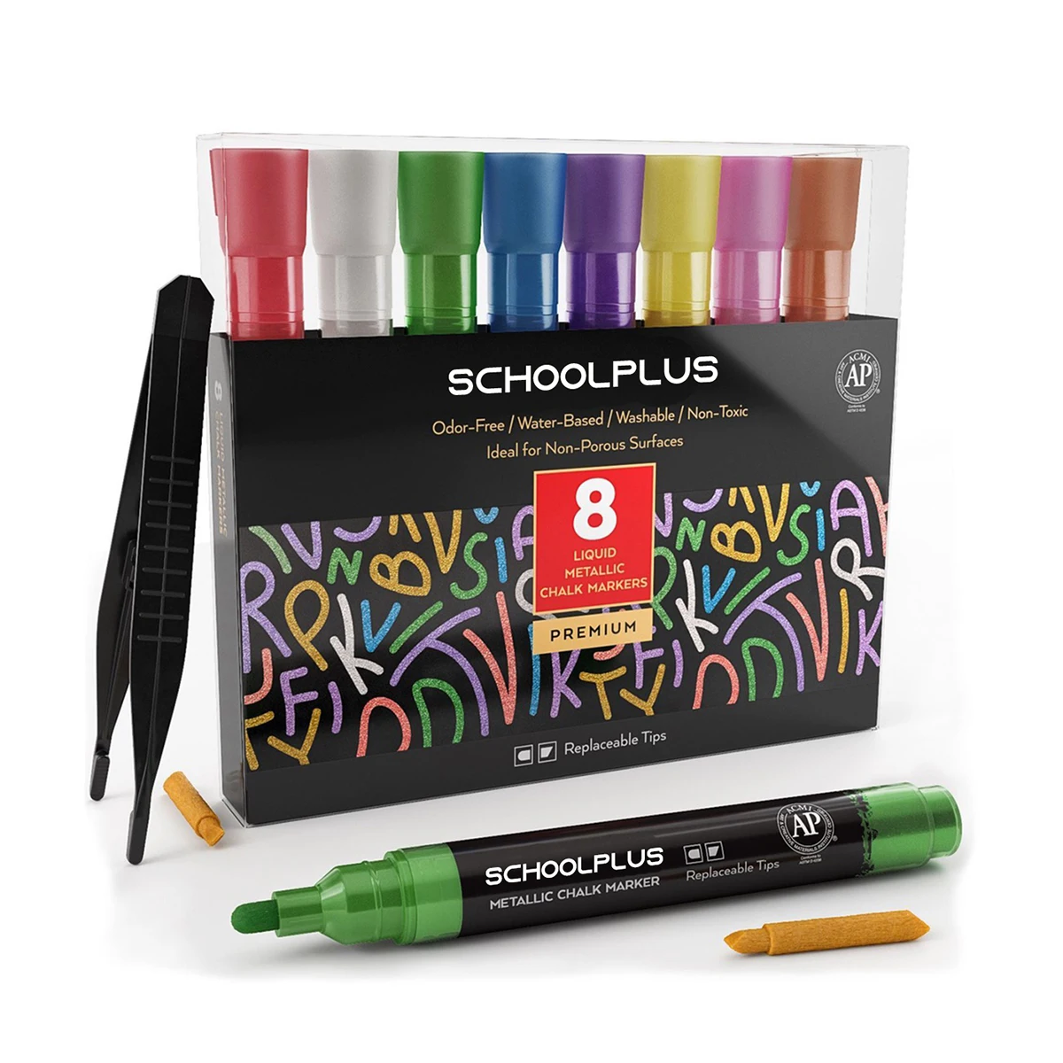 Water-Based Replaceable Tips Metallic Liquid Chalk Markers for Kids, Adults, Bistros & Restaurants