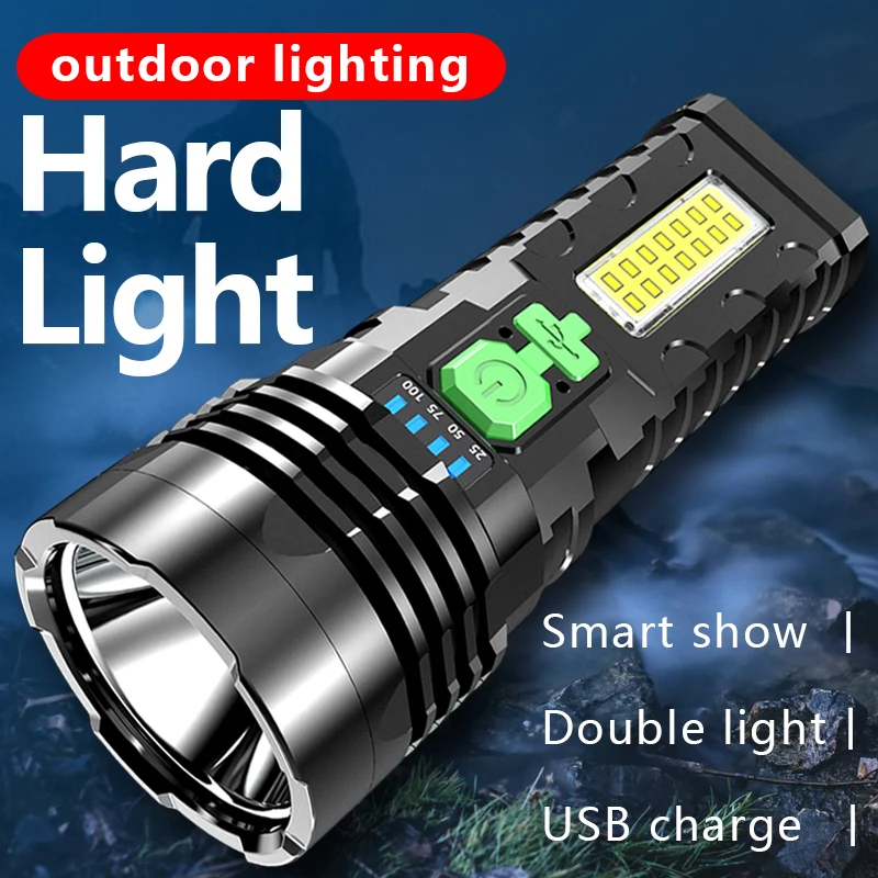 New Outdoor IPX4 Waterproof Portable Camping Hunting Self-defense Tactical ABS Material USB Rechargeable Torch LED Flashlight