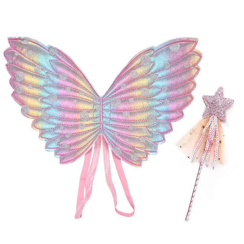 girl kids 2pcs wing Butterfly Fairy Wings and wands