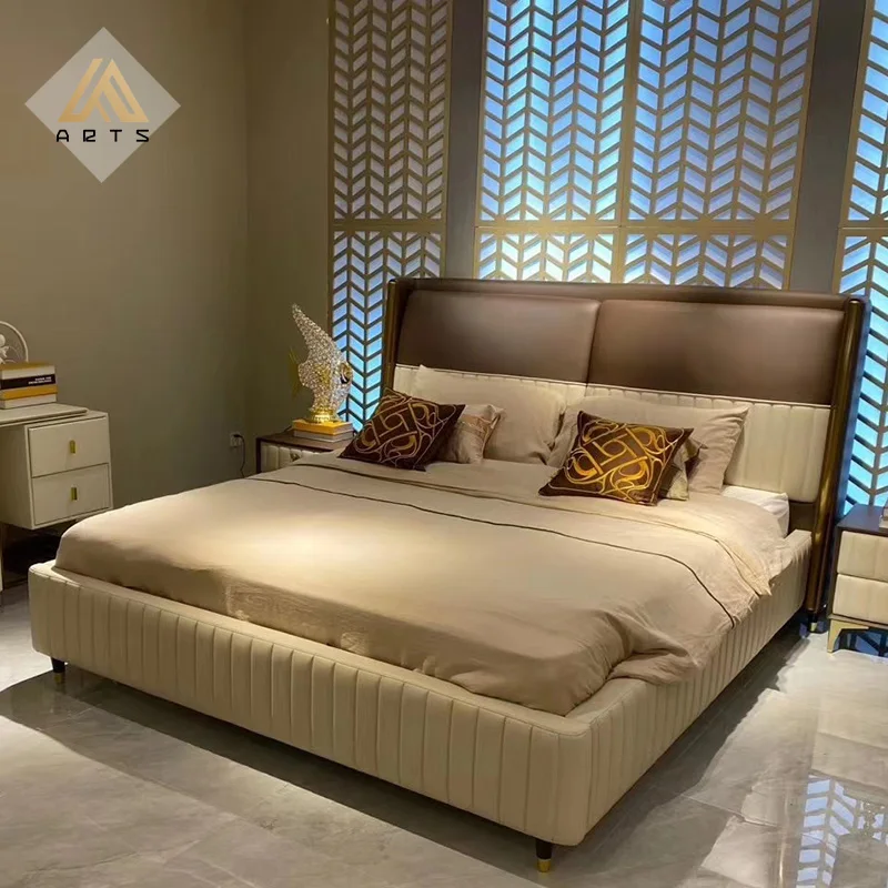 Luxury modern  leather upholstered bed for home hotel bedroom furniture king size queen size bed