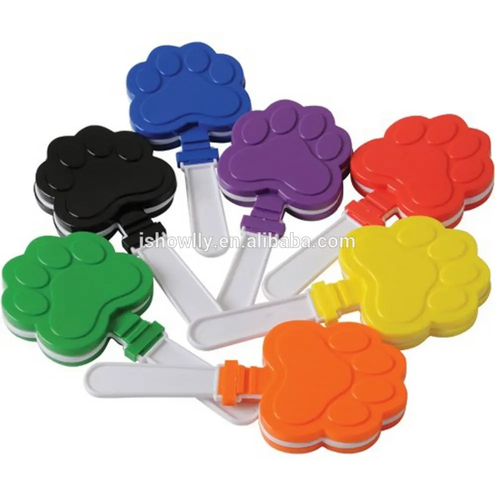 
7 Inch Hot Sale Custom Cheap Colorful Pawprint Clappers with Paw Print Molded Design and Assorted Plastic Colors Hand Clapper 