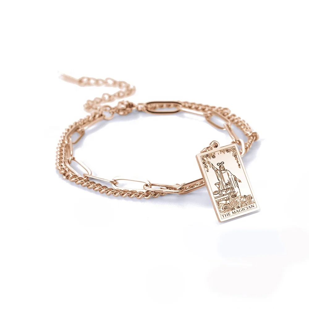 2023, лидер продаж, новый дизайн, Двойная Цепочка, модные ювелирные изделия, браслет на щиколотку, подвеска в виде Таро, золотые винтажные браслеты из нержавеющей стали для мужчин