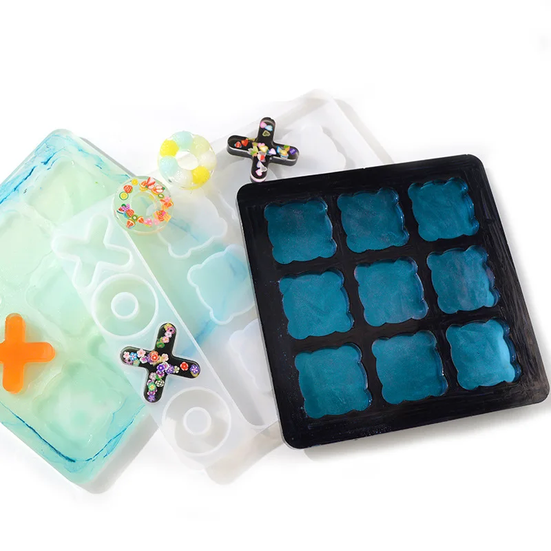 Hot Sale New Design Square Shape DIY Crystal Dripping Hand Made Resin Epoxy XO Sudoku Tic-Tac-Toe Puzzle Game Resin Mold