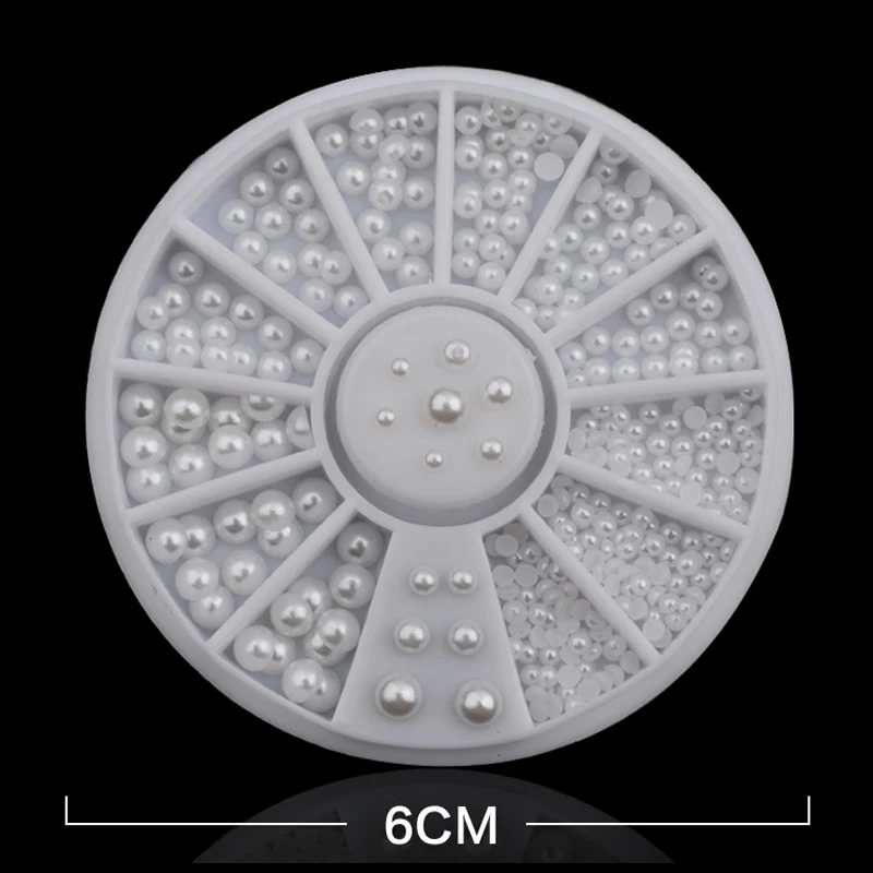 
1200 Nail Art Tips Pearl Rhinestones 5Sizes + Wheel 