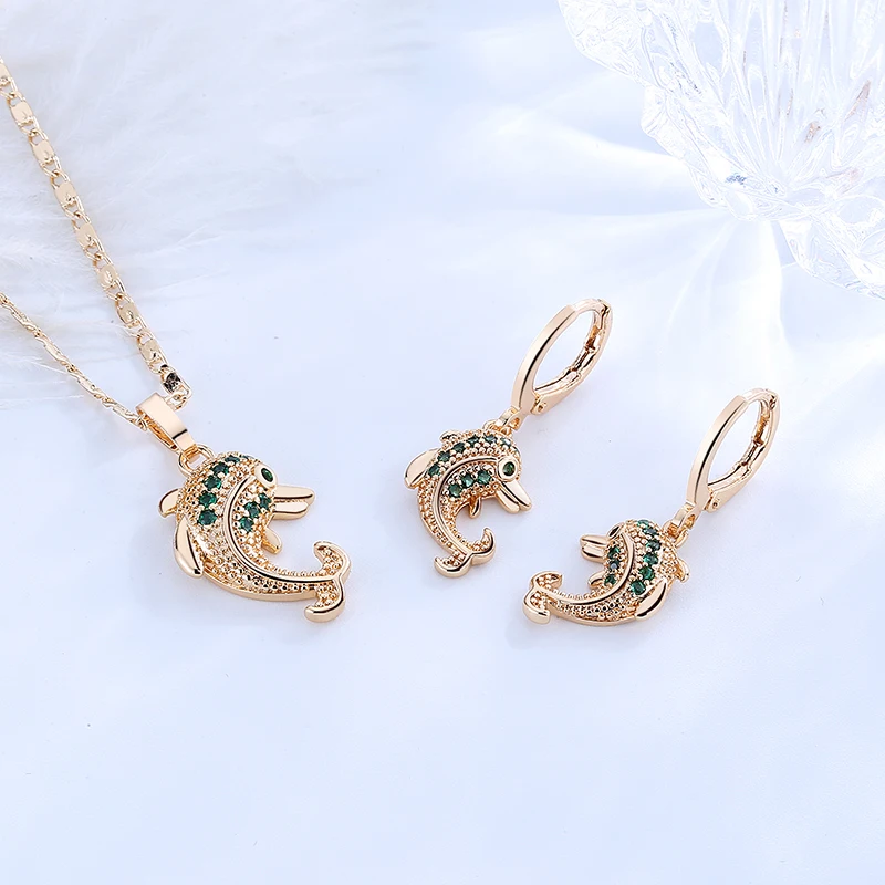 2023 Luxury High Quality Women Emerald Bridal Wedding 18K Solid Gold Big Cubic Zirconia Jewelry Set  For Nigerians