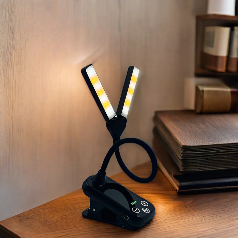 LOHAS 2024 Dual-Head LED Clip On Book Lights Flexible USB Rechargeable Bed Read Light Book for Kids Students