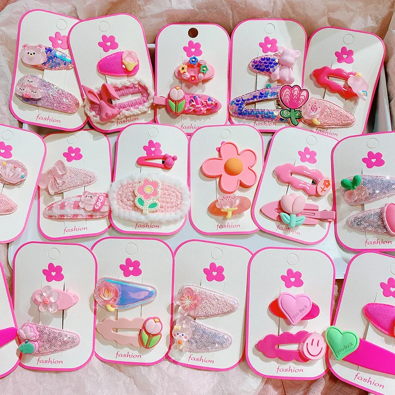 Pink Series Sweet Wool Flowers BB Clip Shiny Hair Clip Children Girls Hairpins