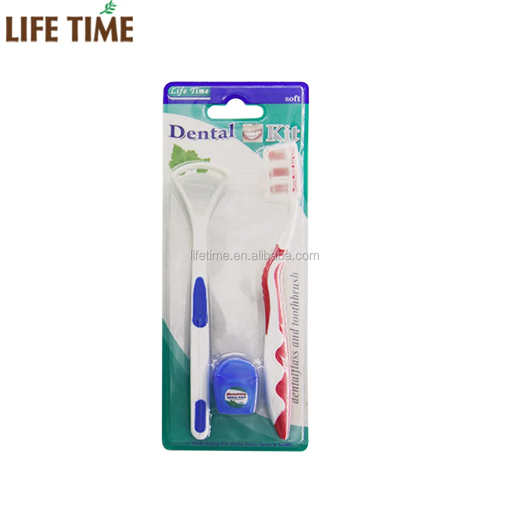 Dental oral care hygiene cleaning kit tongue cleaner toothbrush and dental floss for hotel