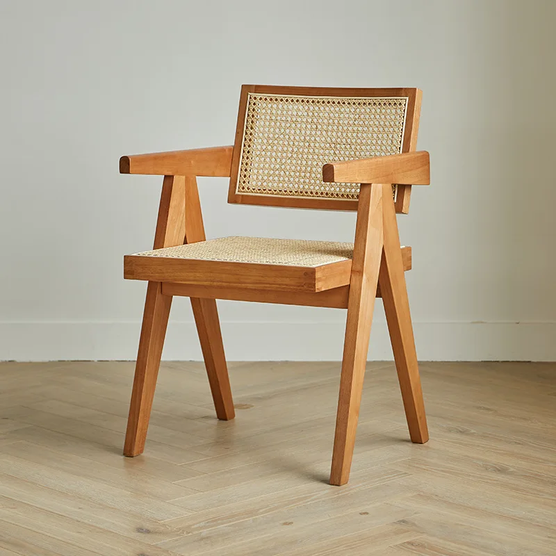 Household solid wood back log armchair simple rattan chair rattan chair home furniture