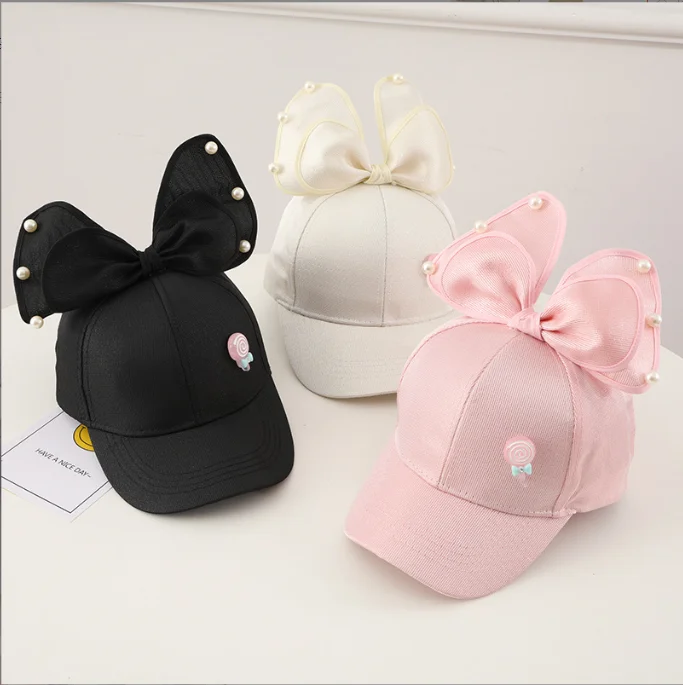 Summer Sunshade Cute Kids Sun Hats Girl Pearl Decoration Breathable Princess Baseball Cap