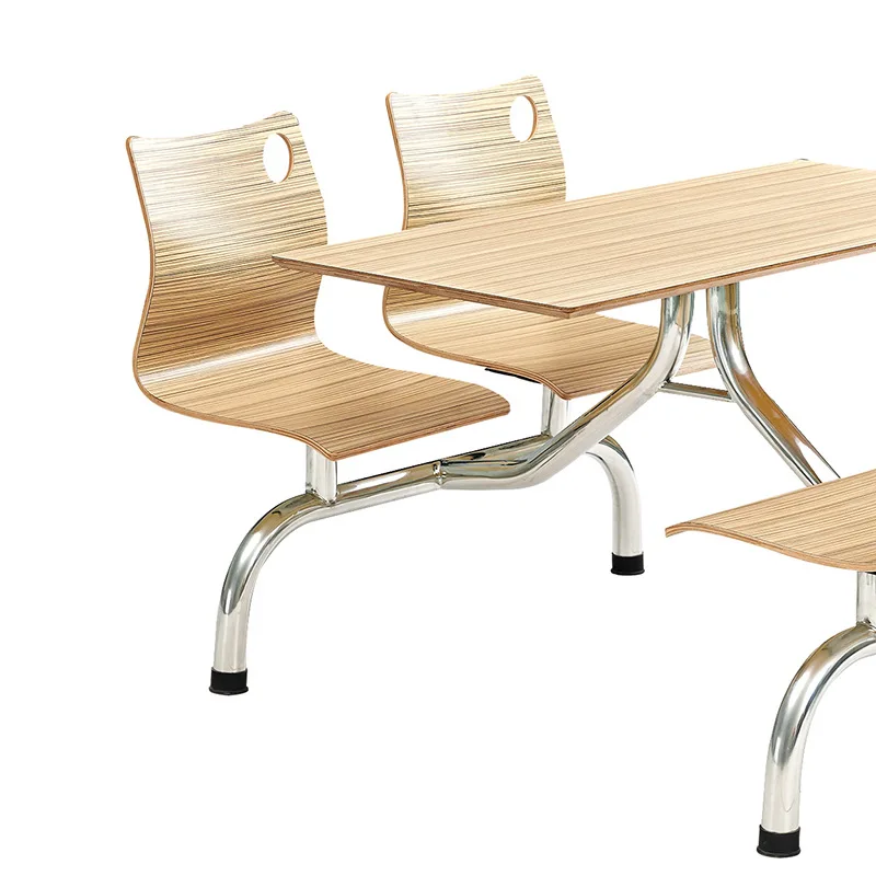 Strength factory four person school fast food canteen restaurant stainless steel conjoined table and chair