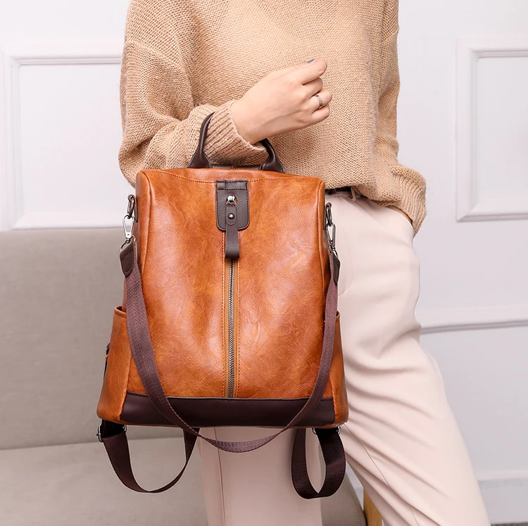 Hot Sale Korean Version Multifunctional PU Leather 20L Leisure Travel School Bag Laptop Backpack for Men Womens