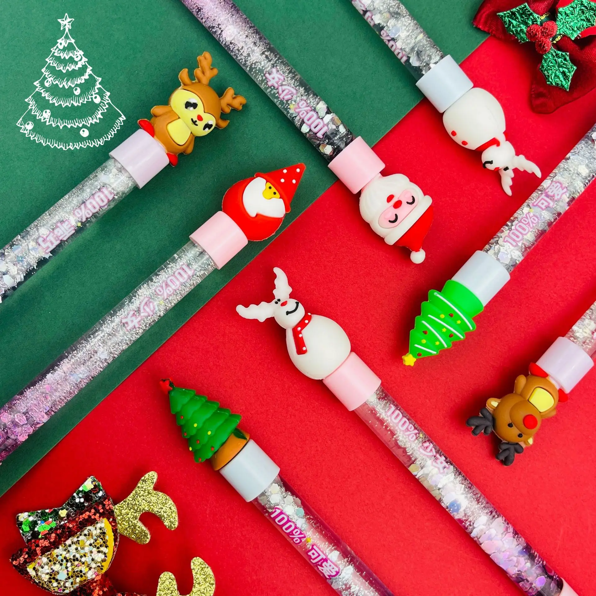 2022 New Father Christmas Elk Sequin Liquid Quicksand 0.5mm Gel Ink Pen Cartoon Unicorn Gel Pen