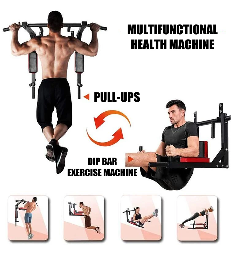Wall Mount Pull up Bar Body Press Gym Chin up Upper Workout Dip Stand Power Tower Set