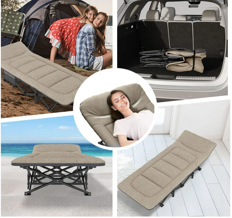 Premium Modern Design Folding Cots with Luxurious Memory Foam Mattress Steel Frame for Outdoor Camping & Hospital Use