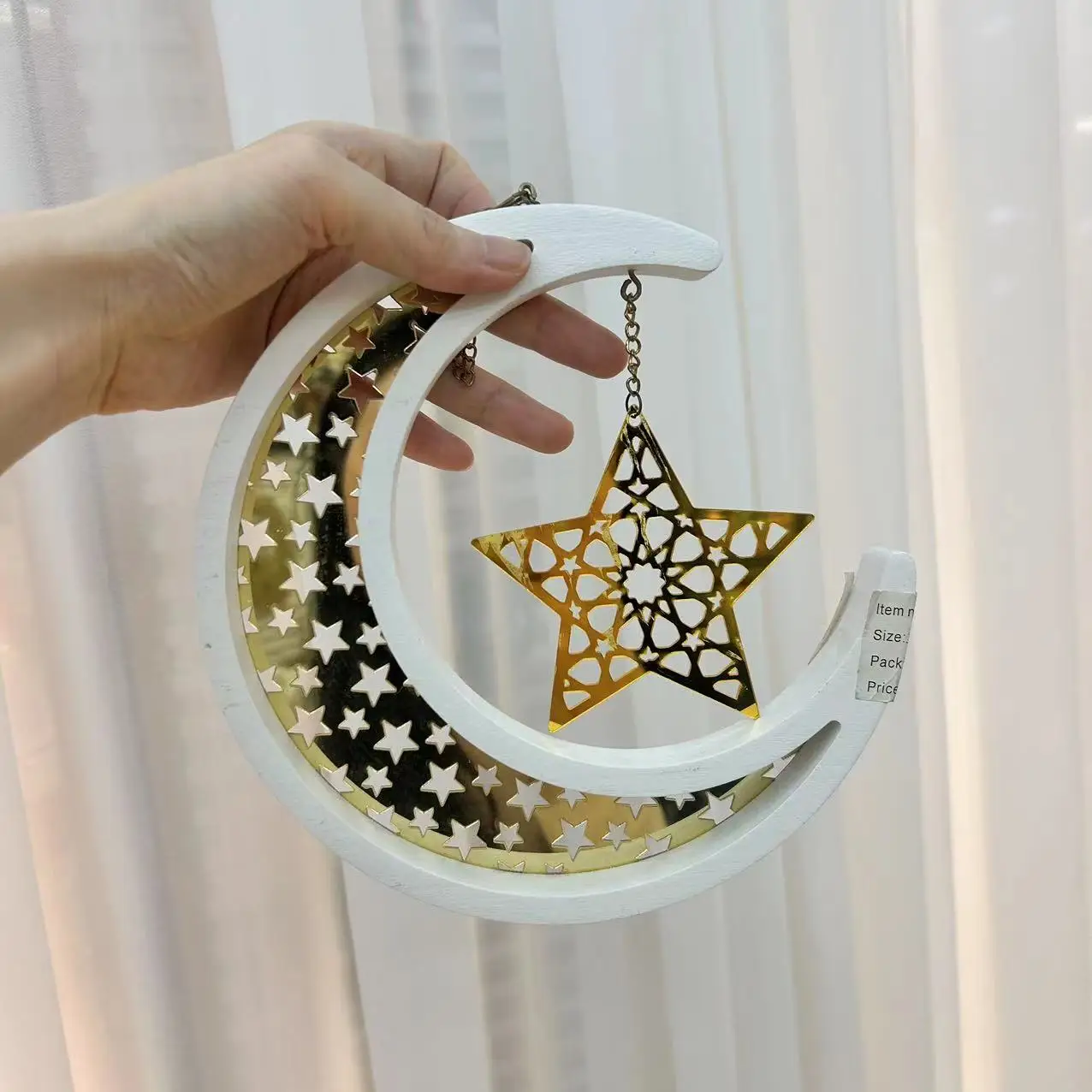 islamic wooden acrylic moon star shape hanging pendant for eid ramadan mubarak party decorations