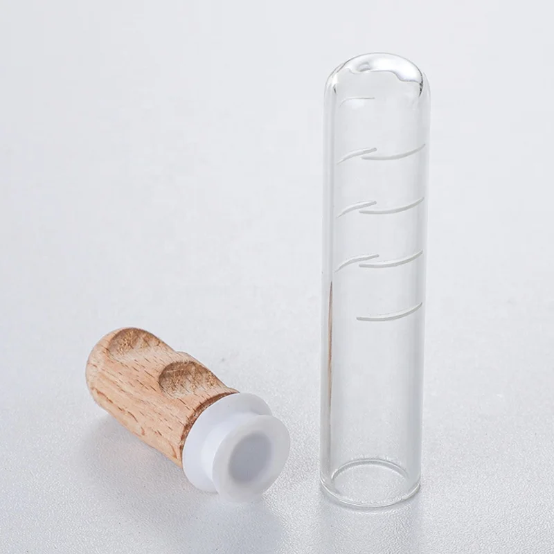 High Quality Tube Shape Tea Strainer  Borosilicate Glass Tea Infuser Diffuser with Wooden Lid