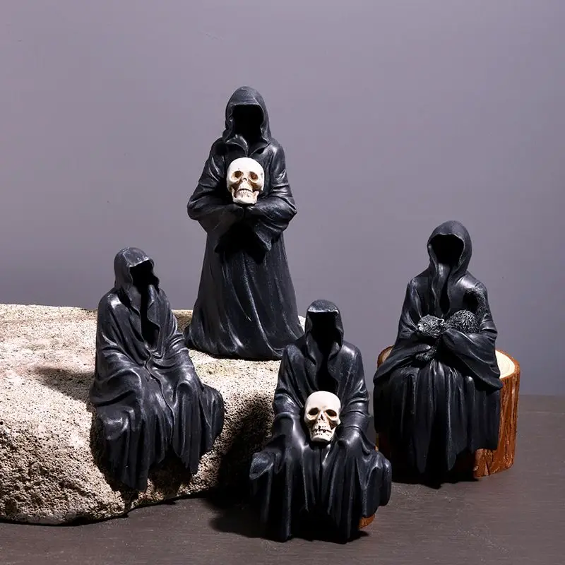 Wholesale Gothic Halloween Black Costume Statue Spooky Ghost Decor Home Car Desktop Resin Halloween Decor No Face Ghost Nautical