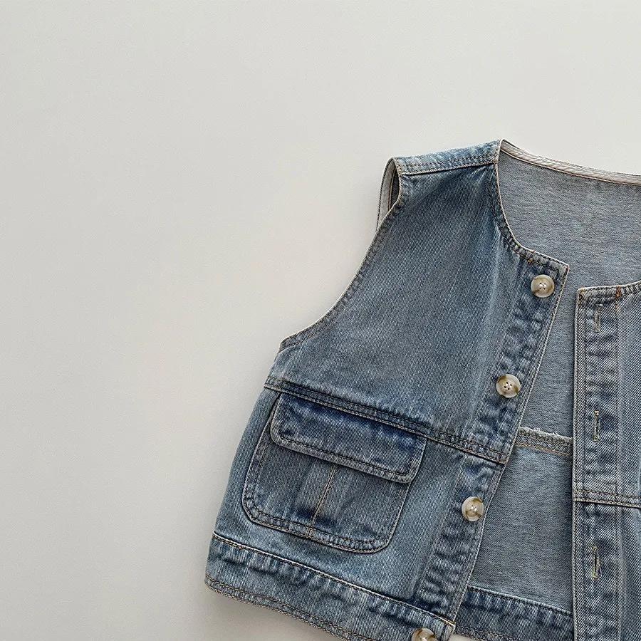 Kids Korean all-match denim vest Kids Spring Summer simple denim vest boys fashion sleeveless denim coat