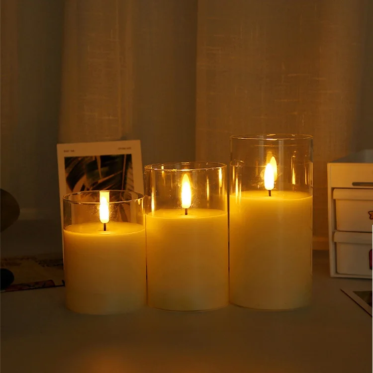2022 hotsale home decoration 3d real flame pillar remote control flameless led candle