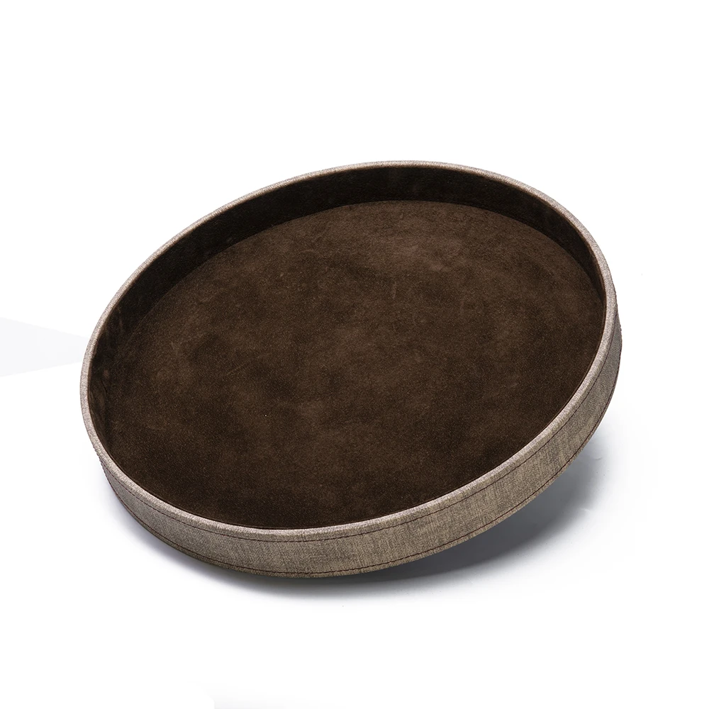 Wooden Round Circle PU Leather Tray Coffee Table Food Farmhouse Decor Home Round Serving Valet Tray