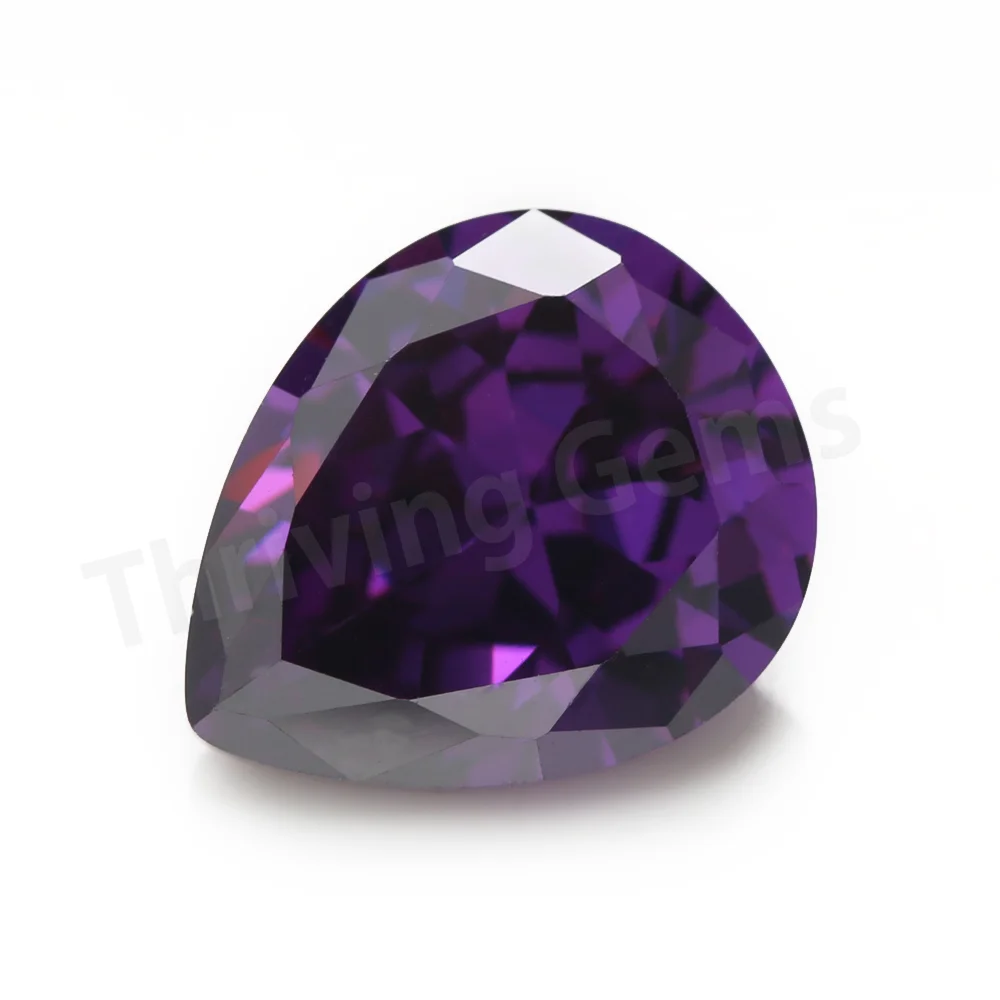 Thriving Gems Cubic zirconia pear shape colorful purple amethyst CZ factory price per carat for jewelry making