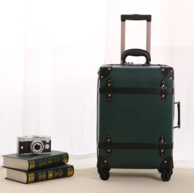 Ready to Ship pp+pvc material vintage style Unisex trolley luggage case  with Spinner 4 Wheels 19' 23'  with tsa lock