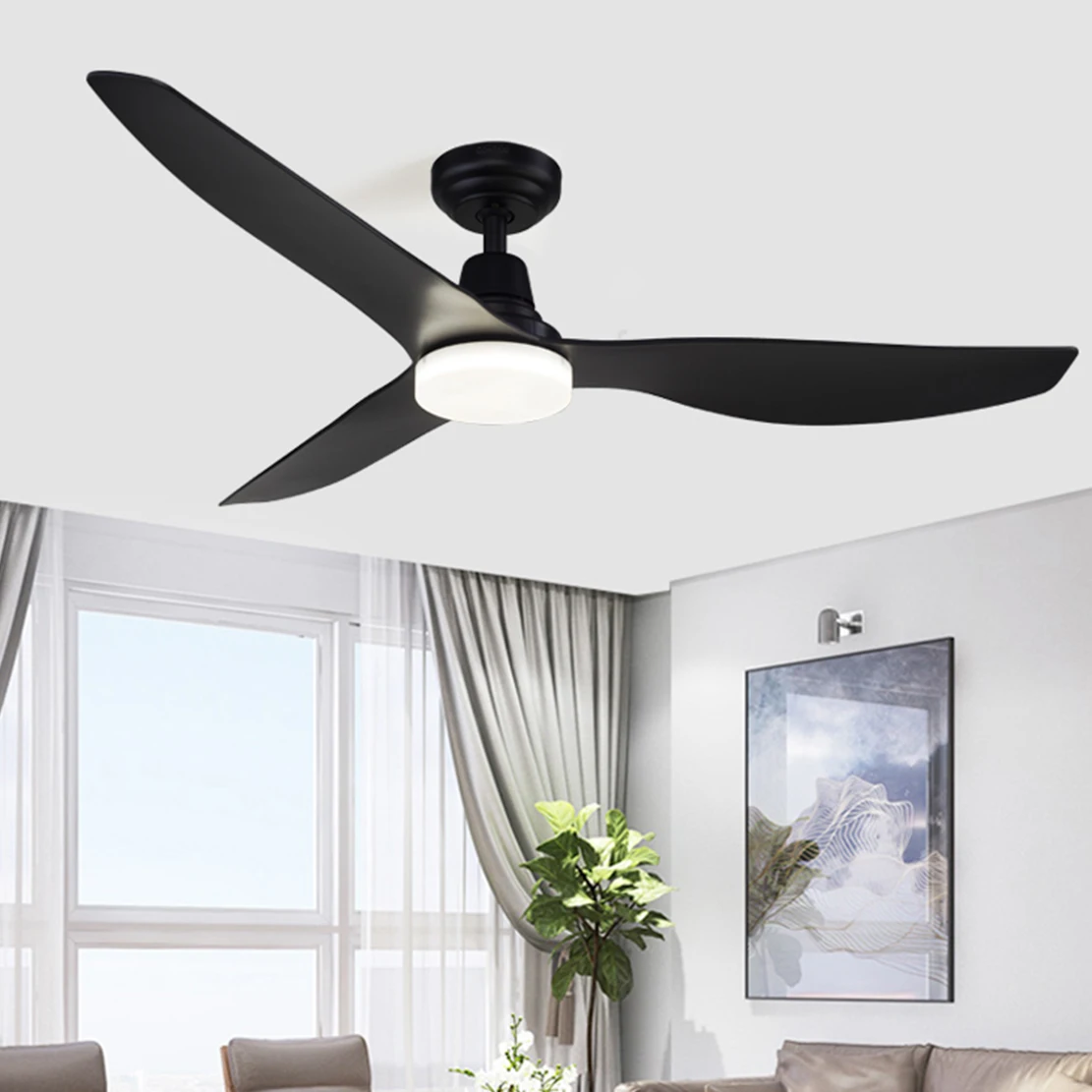 Modern design living room low profile 3 ABS blades dc bldc ceiling fans with remote control