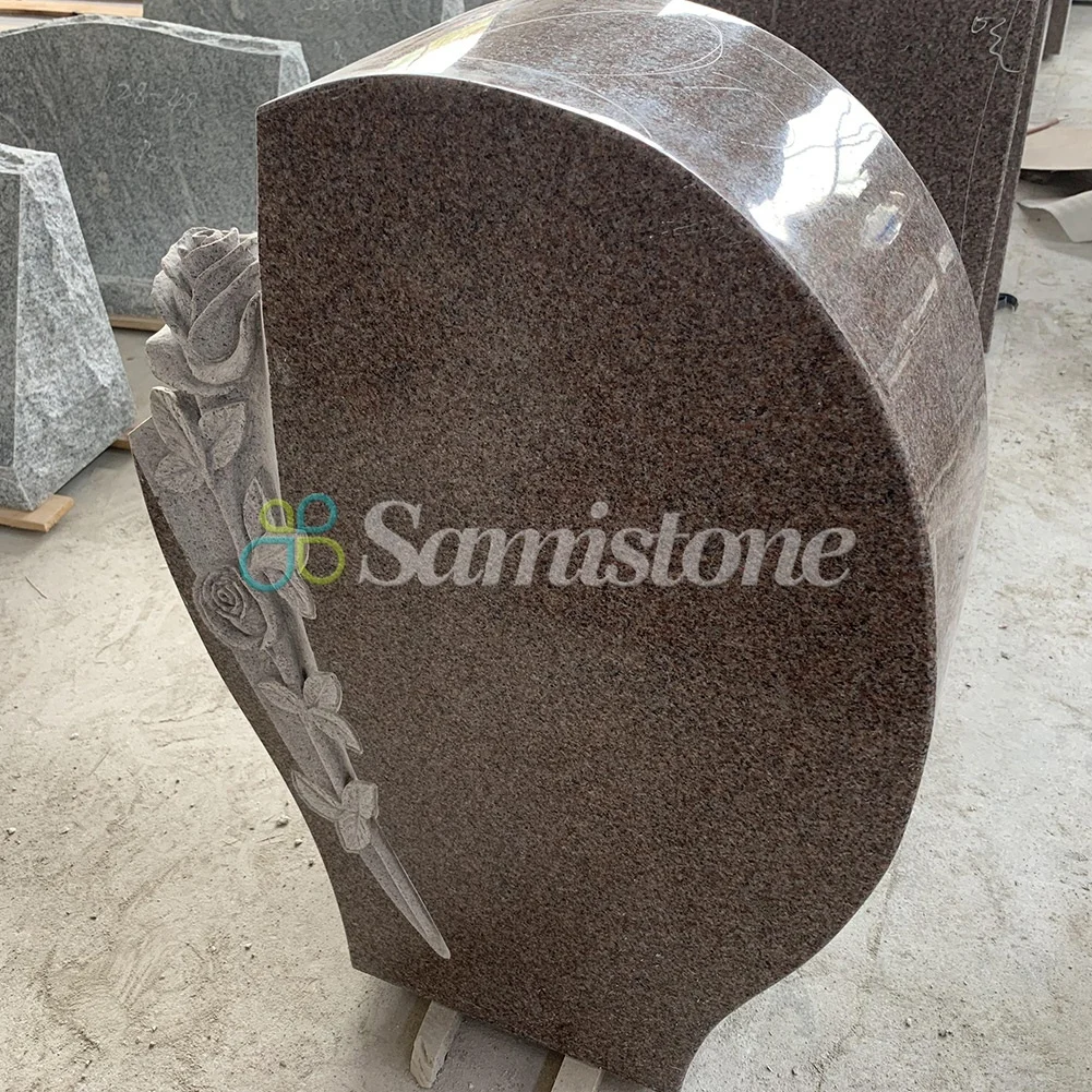 50inchx8inchx30inch Double Angel with Heart Upright Headstone American Style Tombstone and Monument Carvings