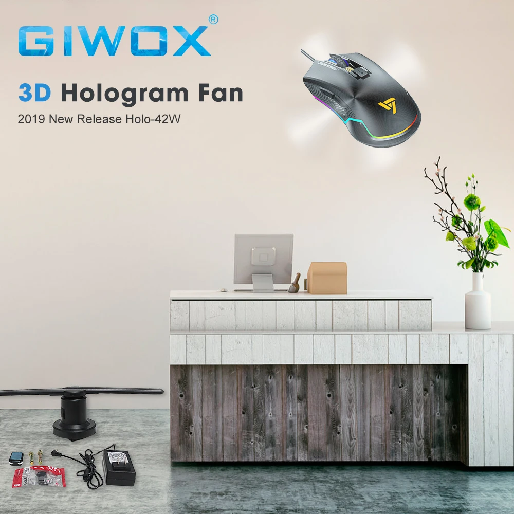 2019 Factory Price Giwox Top Quality 42W CM 3D Hologram LED Fan Advettising Fan Projector For Display