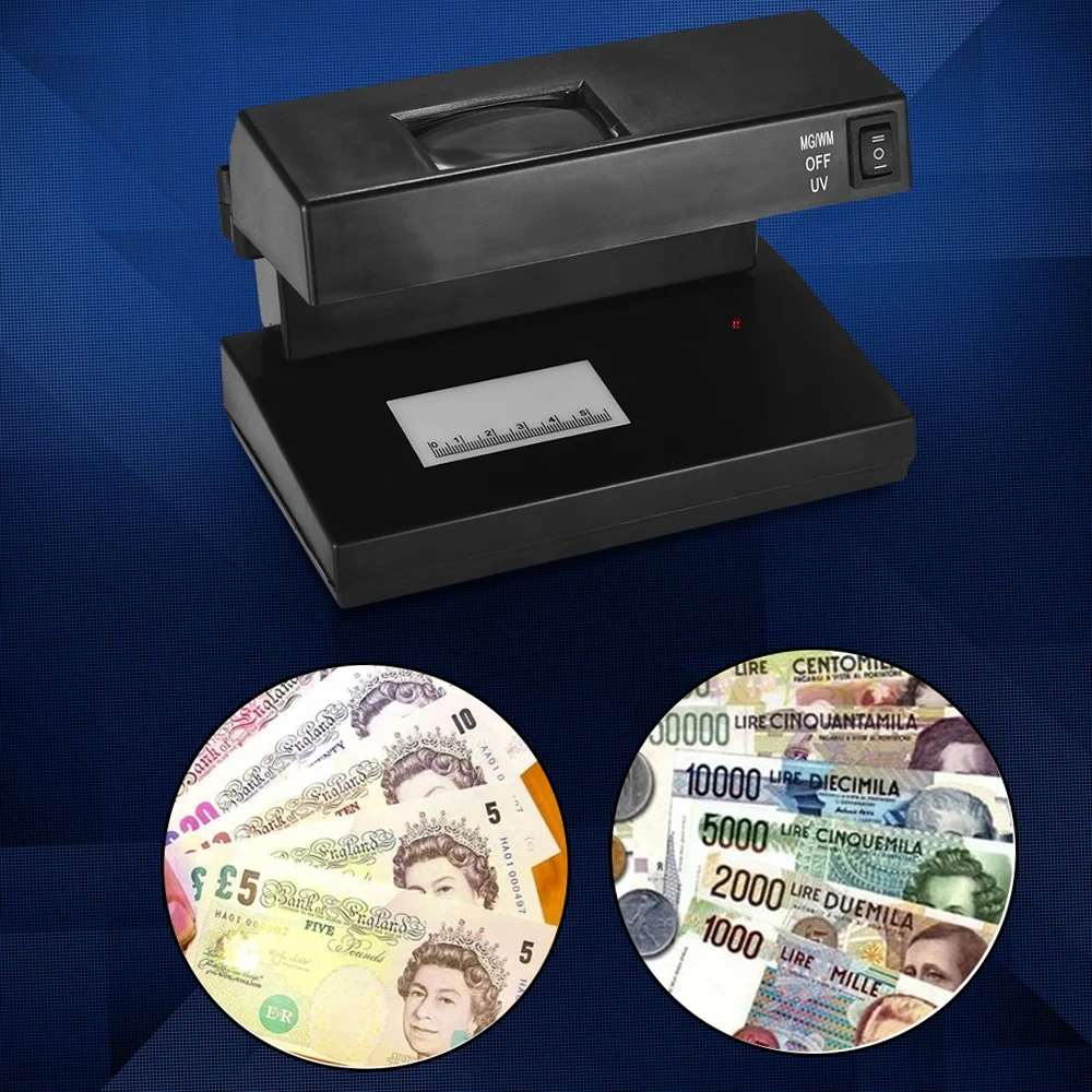 Portable Desktop Bill Ticket Detector Cash Currency Banknotes Checker Machine Ultraviolet UV Magnifier