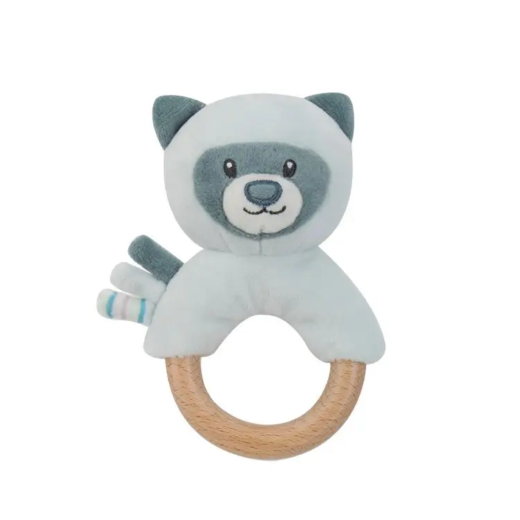 
Circle Baby Plastic Ring Rattle Insert Teether Toy Fresh Food Feeder Infant Teething Toys Animal Shape Beech Wood For 