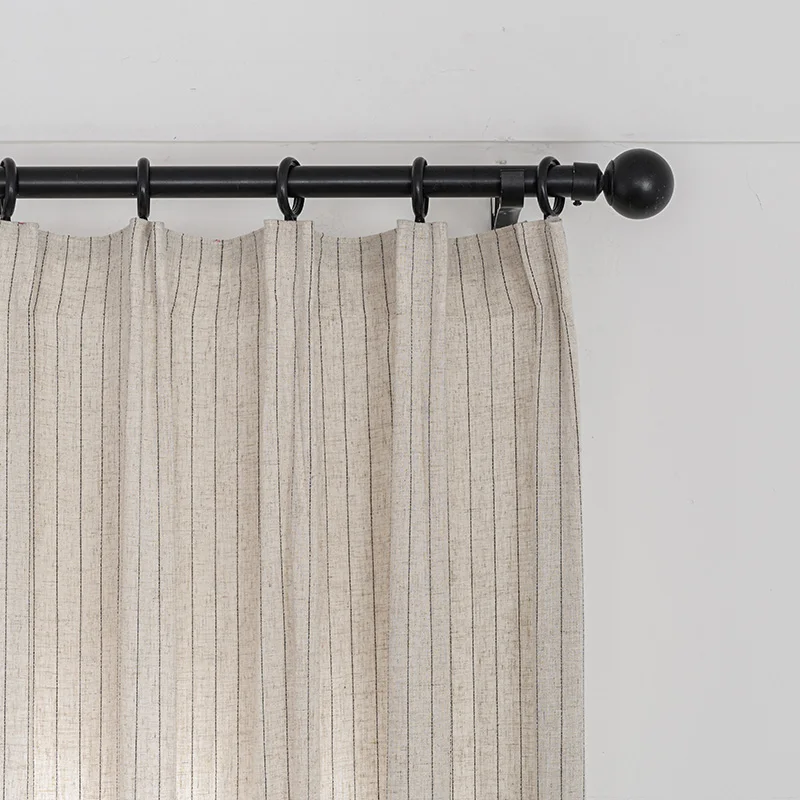 Innermor Pure Ivory Linen Stripes Upholstery Fabric Material Fabric Color Curtains