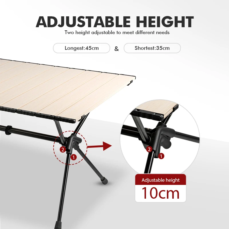 KingGear Outdoor Picnic Adjustable Portable Aluminium Table Folding Camping Egg Roll Table