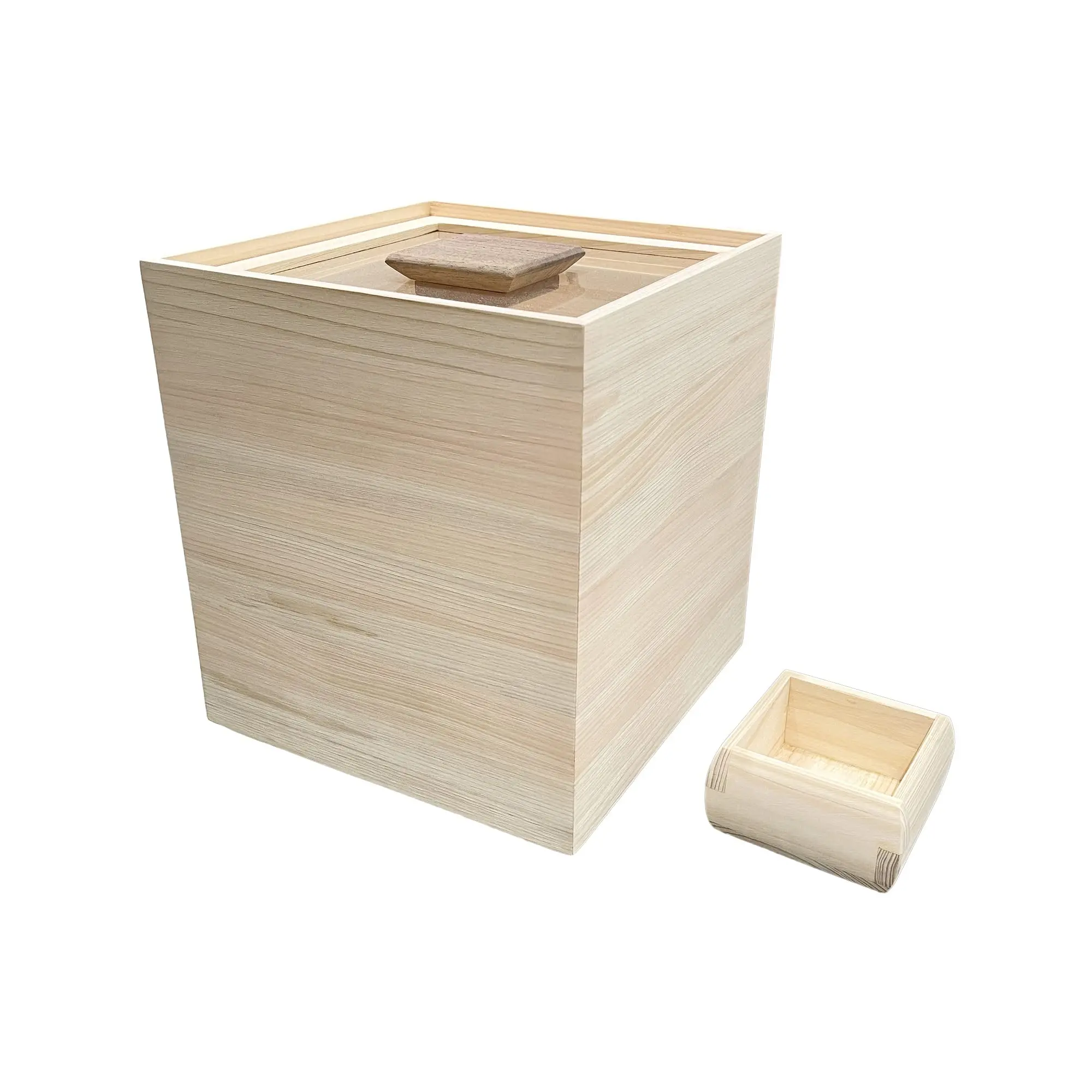Wood Cube Box Laser Cut Large Size Wooden Rice Box Wooden Rice Storage Container With Lid And Measuring Cup