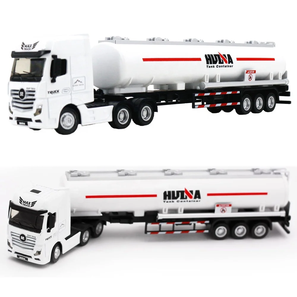 Huina 1733 Oil Tanker Trailer Toy Heavy Duty Realistic Look Alloy Hauler Car 1/50 Scale Diecast Tanker Truck Model For Kids