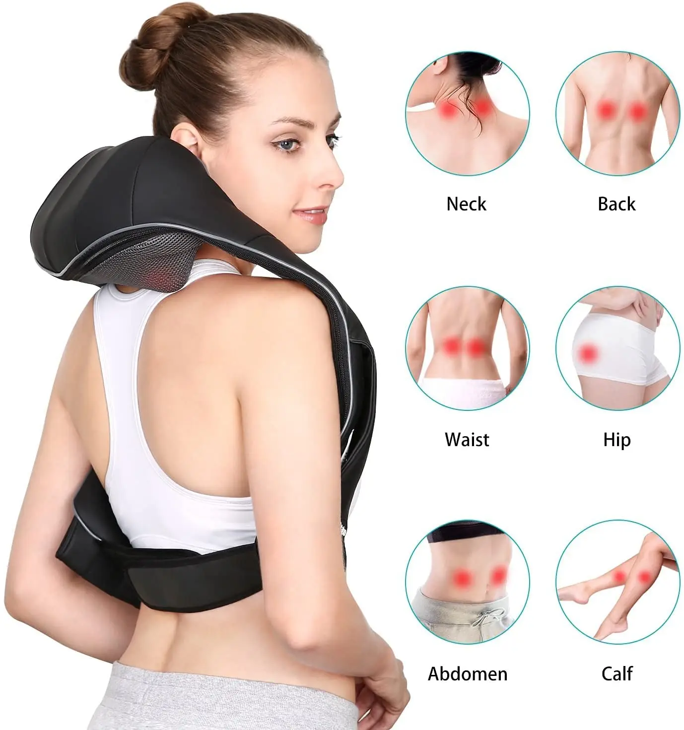Becozy Shiatsu Neck Massage Vibrating Back Kneading Shoulder Shawl Massager Belt With Infrared Heating Roller Machine