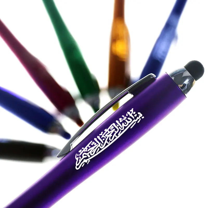 BECOL Wholesale Multi-function Led Light up Logo Pen Colorful Advertising Ballpoint Pen Customized Plastic Ball Pen with Stylus