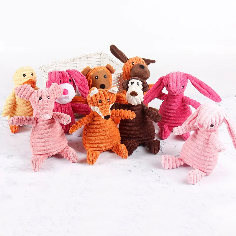 eco friendly multi-colors durable cartoon animals design pet vent training corduroy soft dog interactive IQ chewing sound toys