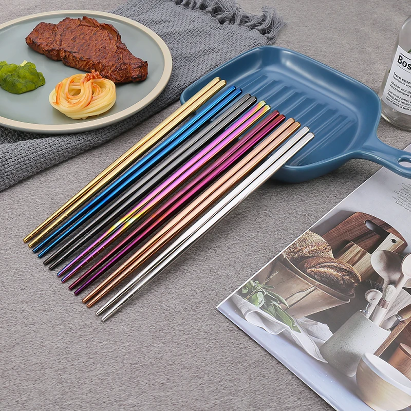 Non-Slip Chinese Stainless Steel Reusable Metal Chopstick for Sushi Food Sticks Tableware Kitchen