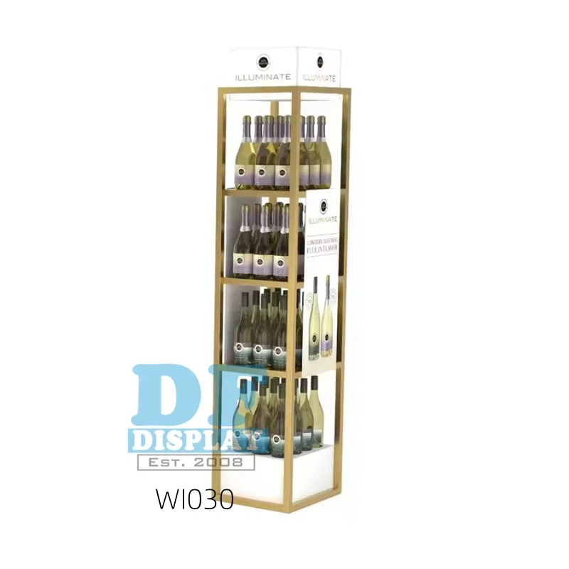 WI016  Customized Retail Store Floor Beer Liquor Bottle Shelf Wine Display Display for Bottles  Display Stand