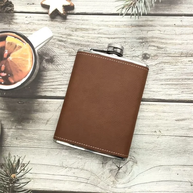 Sublimation Blank Laserable Leather 7oz Bulk Price Stainless Steel Modern Hip Flask for Whiskey