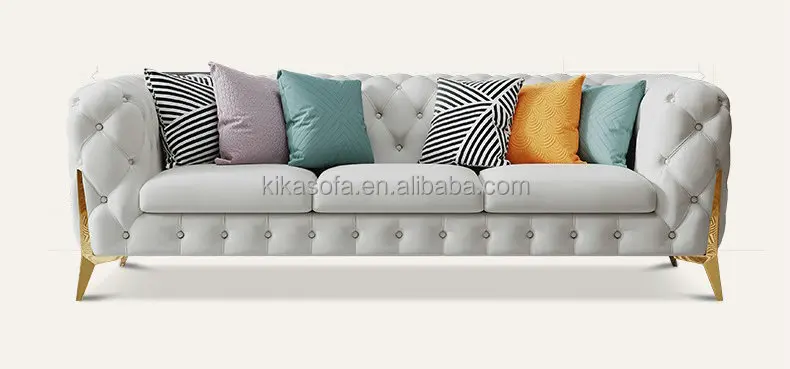 Modern White Leather Couch Living Room Furniture Chesterfield Sofas Real Cow Leather Sofa