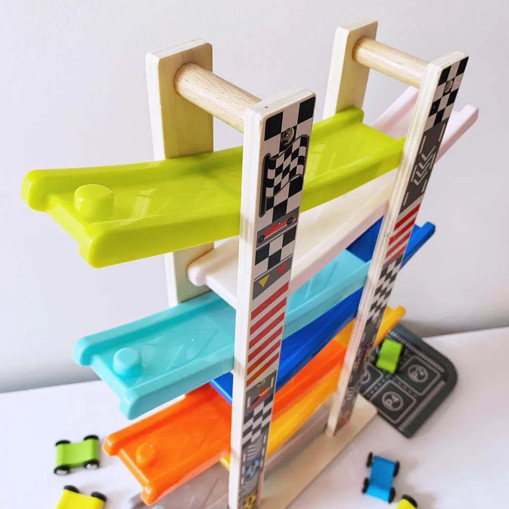 Car Ramp Toys with 8 Mini Cars Parking Lot  Gas Station-Montessori Toys Ramp Racer Toy Gift for Boys Girls Age 3 4 5 6 Years