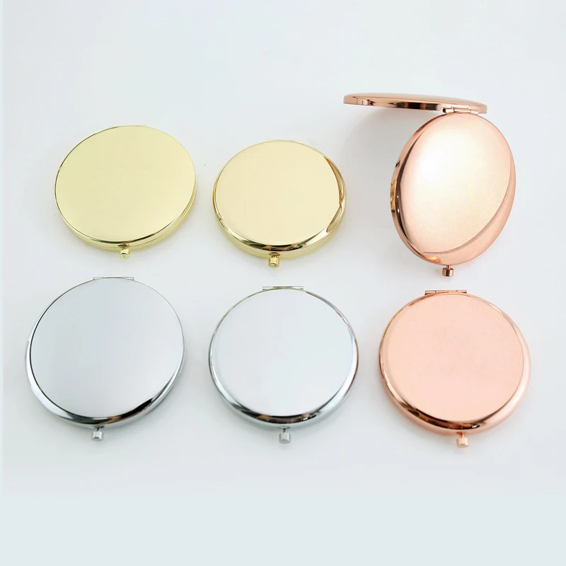 Customized Logo Souvenir Double Sided Metal mini Pocket Mirror Round Gold silver Makeup Compact Mirrors for Women Folding mirror